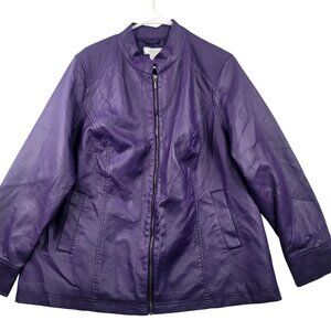 Cj Banks Womens Purple Moto Jacket 1X Faux Leather Zip-Up Lightweight